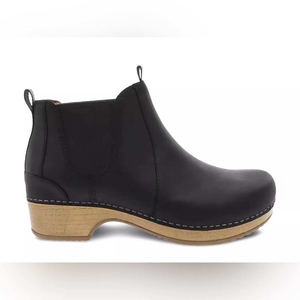 Dansko Becka Black Ankle Booties with Tan Sole